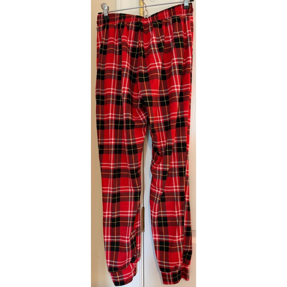 Shosho Womens Red Plaid Jogger Pants Drawstring Waist Tartan Pajamas Small